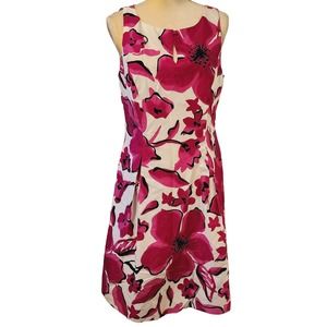 Jessica Howard Women's Sleeveless White Big Hot Pink Flowers  Dress Size 12